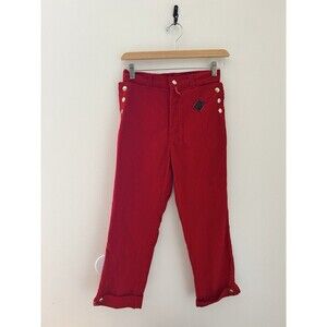Vintage D.C. One Red Corduroy Sailor Boy Scout Gold Button Capri Pant  Sz 29